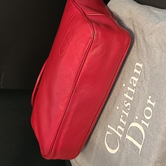 CHRISTIAN DIOR RARE VINTAGE LIPSTICK RED LAMBSKIN LEATHER DOUBLE FLAP CLUTCH BAG - Picture 14 of 17